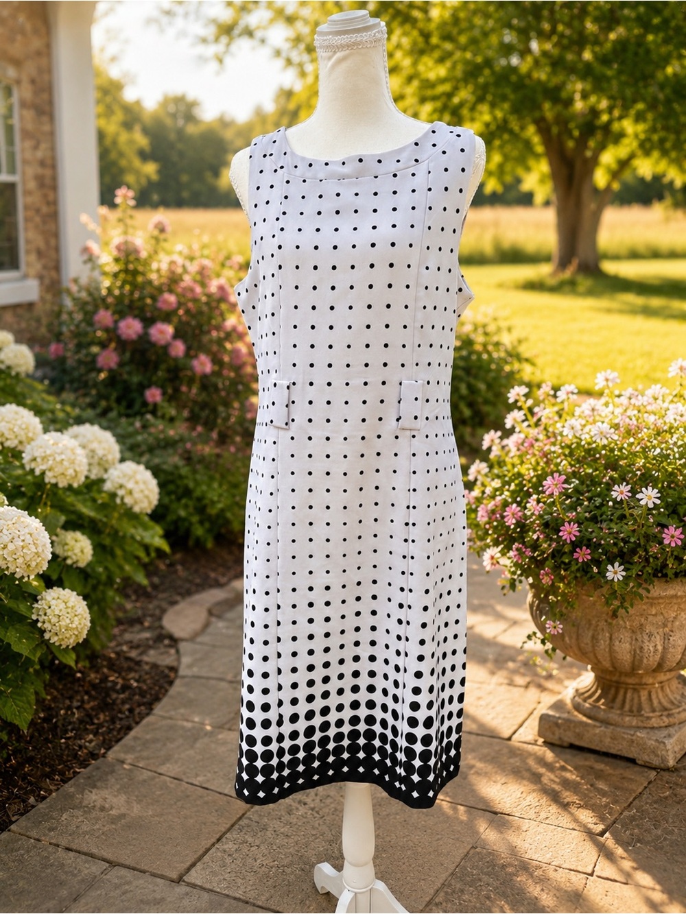 Voir Voir White Midi Dress with Black Dot Ombre